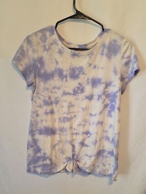 Cat & Jack Lavender and White Tie-Dye Short Sleeve Knot Tee